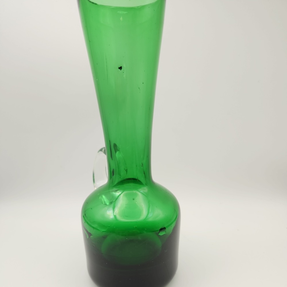 Vintage MCM Empoli Style green glass vase with clear glass applied handle - Picture 7 of 7
